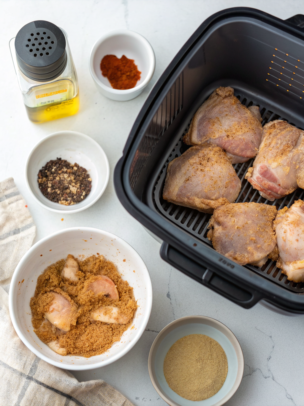 air fryer chicken thighs preparing steps