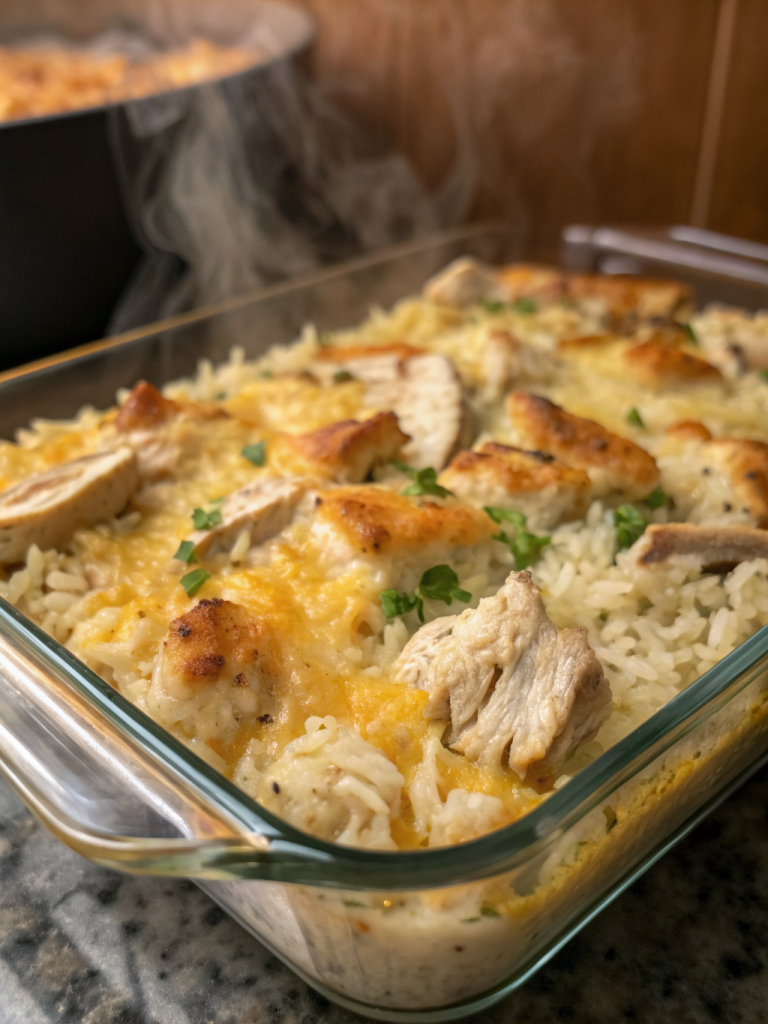 Easy Cheesy Chicken and Rice Casserole