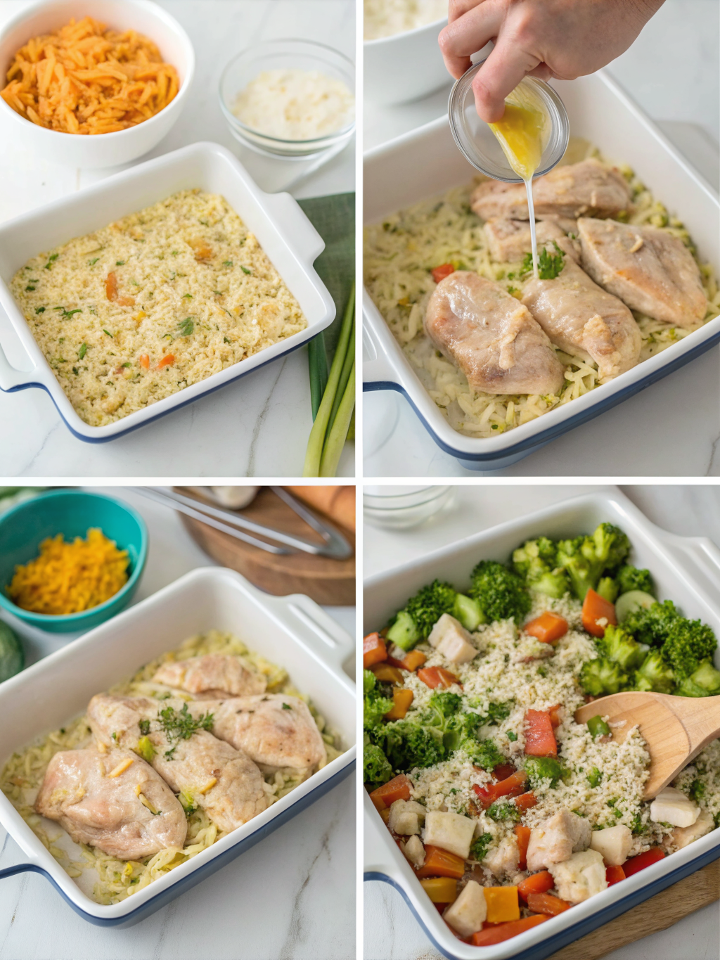 chicken and rice casserole preparing steps